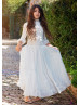 High Neck Ivory Lace Chiffon Keyhole Back Flower Girl Dress